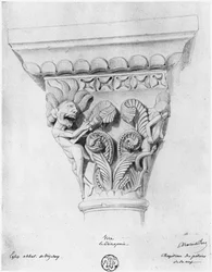 Capital illustrating the vice of despair, Abbey Church of La Madeleine, Vezelay, France